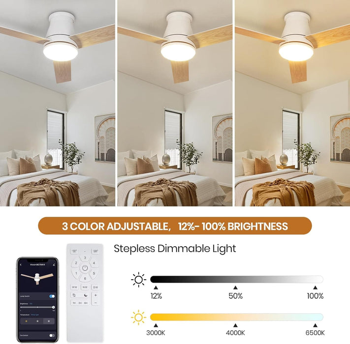 52 in. Flush Mount Low Profile Ceiling Fan with Light Remote APP Control, Smart Dimmable Modern White Ceiling Fan for Patios Bedroom Living Room-3-ErisView
