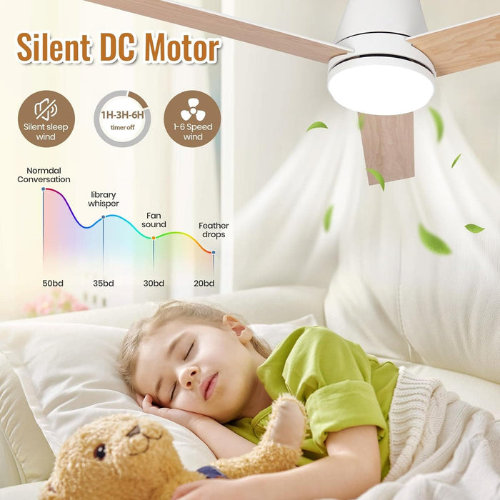 52 in. Flush Mount Low Profile Ceiling Fan with Light Remote APP Control, Smart Dimmable Modern White Ceiling Fan for Patios Bedroom Living Room-6-ErisView