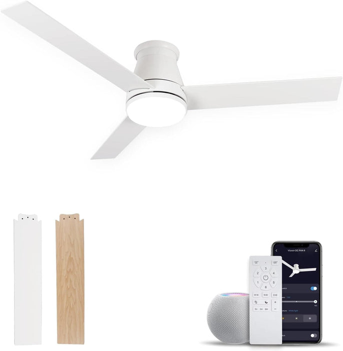 52 in. Flush Mount Low Profile Ceiling Fan with Light Remote APP Control, Smart Dimmable Modern White Ceiling Fan for Patios Bedroom Living Room-1-ErisView