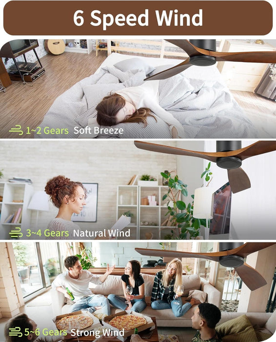 52 in. Flush Mount Wood Ceiling Fans without Lights, Modern Low Profile Ceiling Fan with Remote, Reversible Quiet Ceiling Fans for Bedrooms   Living Room -3-ErisView