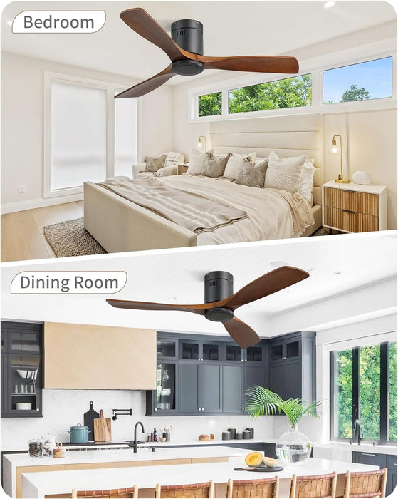 52 in. Flush Mount Wood Ceiling Fans without Lights, Modern Low Profile Ceiling Fan with Remote, Reversible Quiet Ceiling Fans for Bedrooms   Living Room -4-ErisView