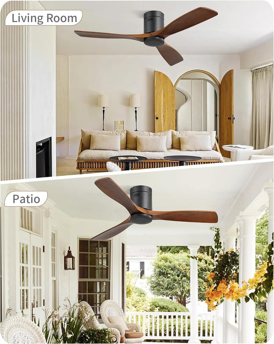 52 in. Flush Mount Wood Ceiling Fans without Lights, Modern Low Profile Ceiling Fan with Remote, Reversible Quiet Ceiling Fans for Bedrooms   Living Room -6-ErisView