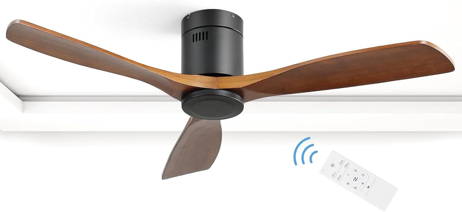 52 in. Flush Mount Wood Ceiling Fans without Lights, Modern Low Profile Ceiling Fan with Remote, Reversible Quiet Ceiling Fans for Bedrooms   Living Room -1-ErisView