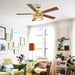 52 in. Gold Ceiling Fan with Light Kit Remote Control, Indoor 5 Reversible Blades Ceiling Fan for Living Room-ErisView