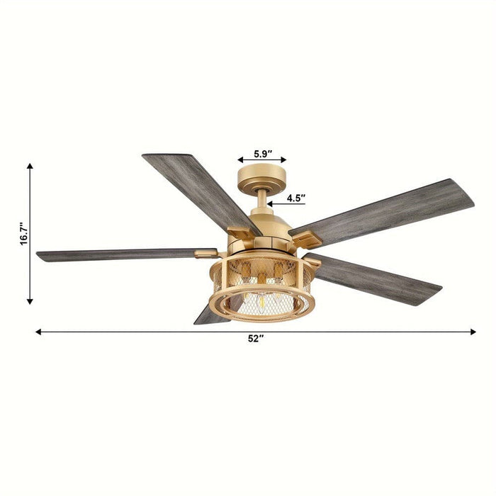 52 in. Gold Ceiling Fan with Light Kit Remote Control, Indoor 5 Reversible Blades Ceiling Fan for Living Room-ErisView