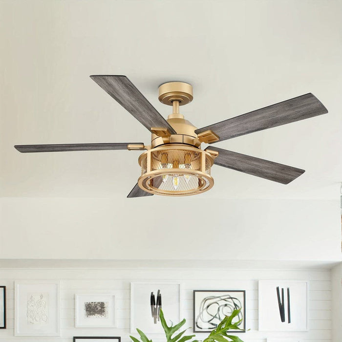 52 in. Gold Ceiling Fan with Light Kit Remote Control, Indoor 5 Reversible Blades Ceiling Fan for Living Room-ErisView