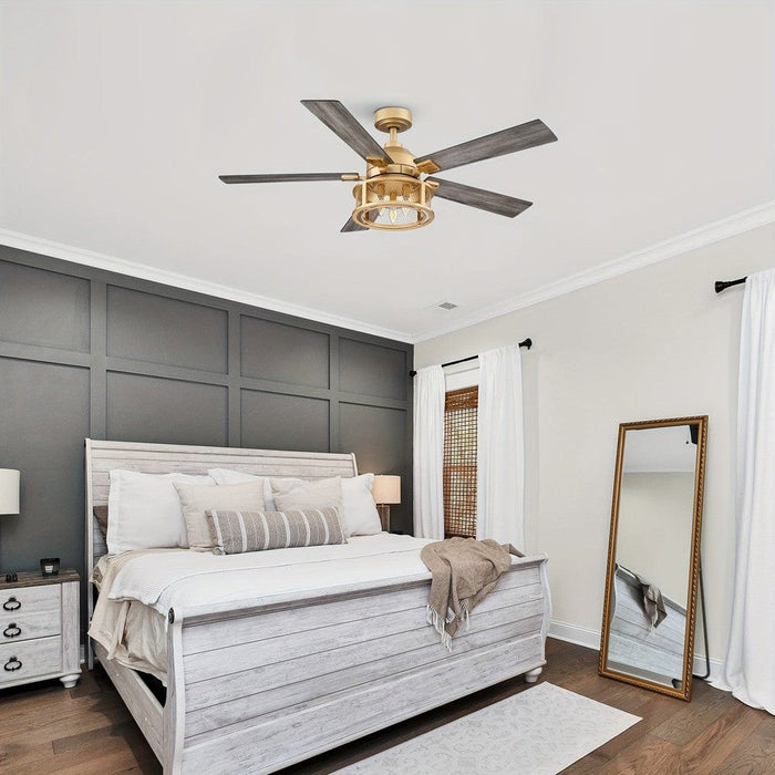 52 in. Gold Ceiling Fan with Remote Control Light Kit, Indoor Ceiling Fan with Reversible 5 Blades-ErisView