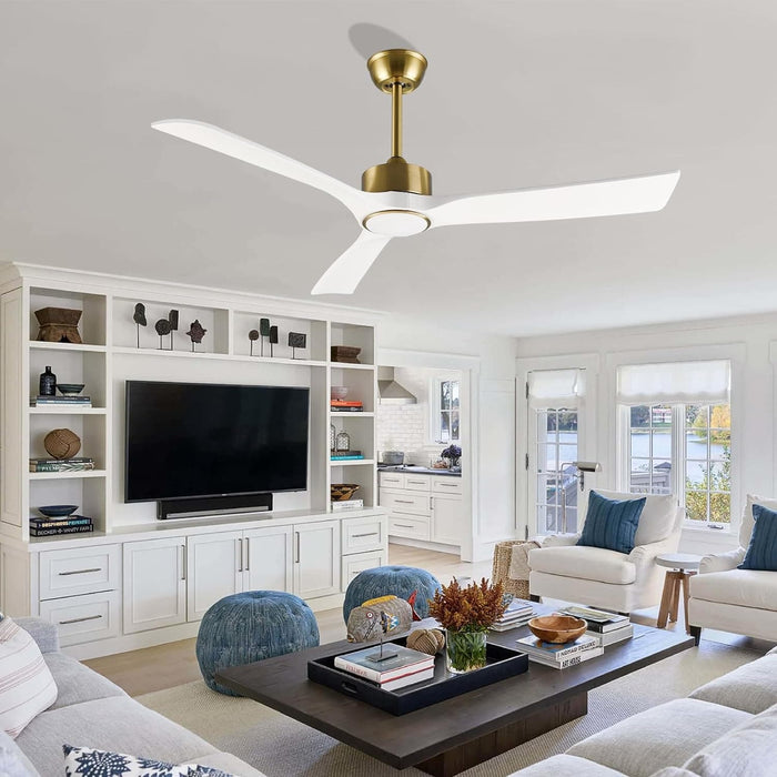 52 in. Gold and White Ceiling Fan with Light and Remote, Reversible Wood Blades, Silent Operation, Warm Soft Light, Suitable for Indoor and Outdoor Space-1-ErisView