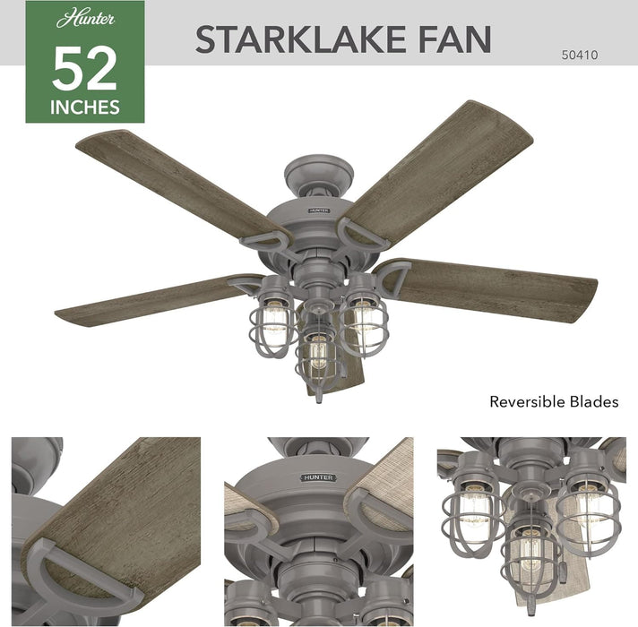 52 in. Grey Finish Ceiling Fan, Ceiling Hugger Ceiling Fans, Industrial Ceiling Fan with Light-2-ErisView