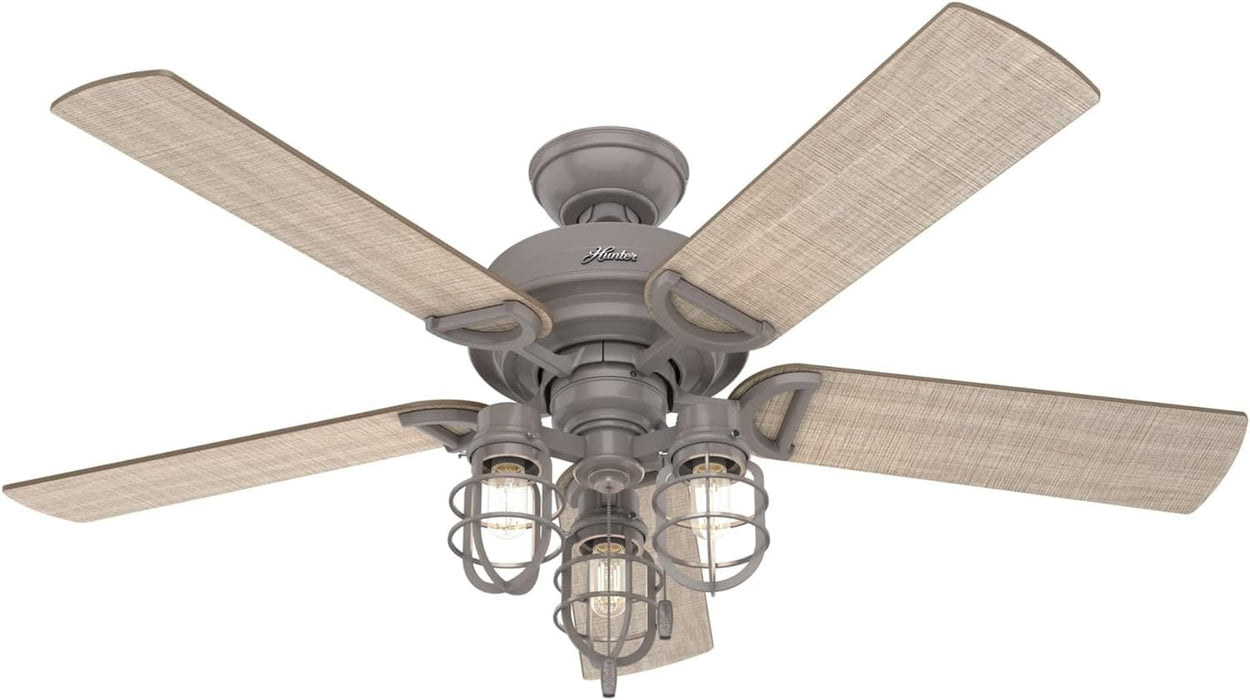 52 in. Grey Finish Ceiling Fan, Ceiling Hugger Ceiling Fans, Industrial Ceiling Fan with Light-1-ErisView