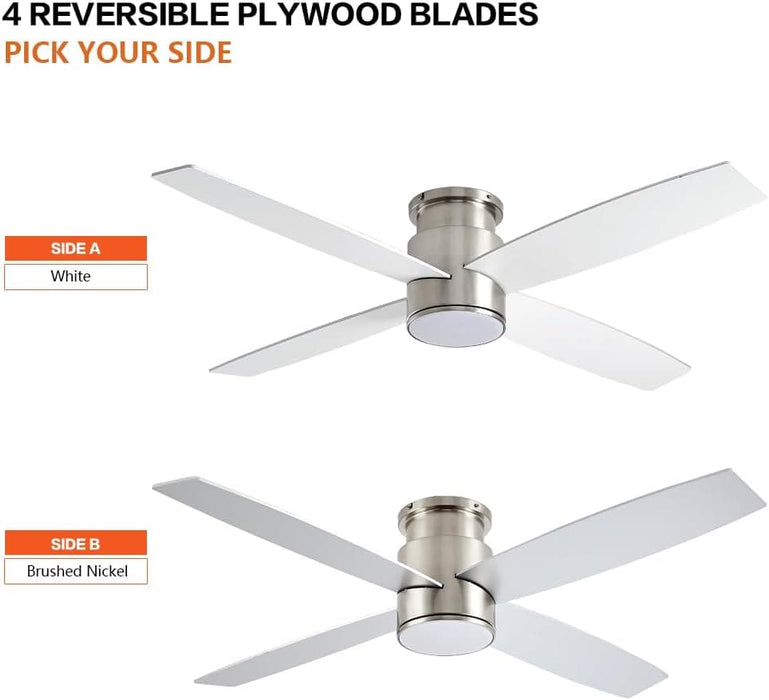52 in. Hugger Ceiling Fan with Lights and Remote, Quiet Reversible DC Ceiling Fan, Indoor Flush Mount Low Profile Ceiling Fan, Brass Ceiling Fan-13-ErisView
