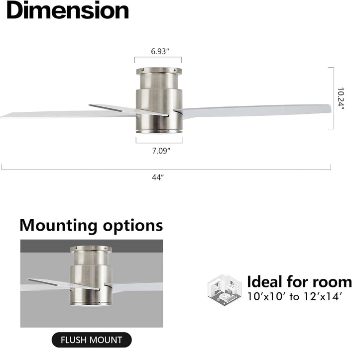 52 in. Hugger Ceiling Fan with Lights and Remote, Quiet Reversible DC Ceiling Fan, Indoor Flush Mount Low Profile Ceiling Fan, Brass Ceiling Fan-14-ErisView