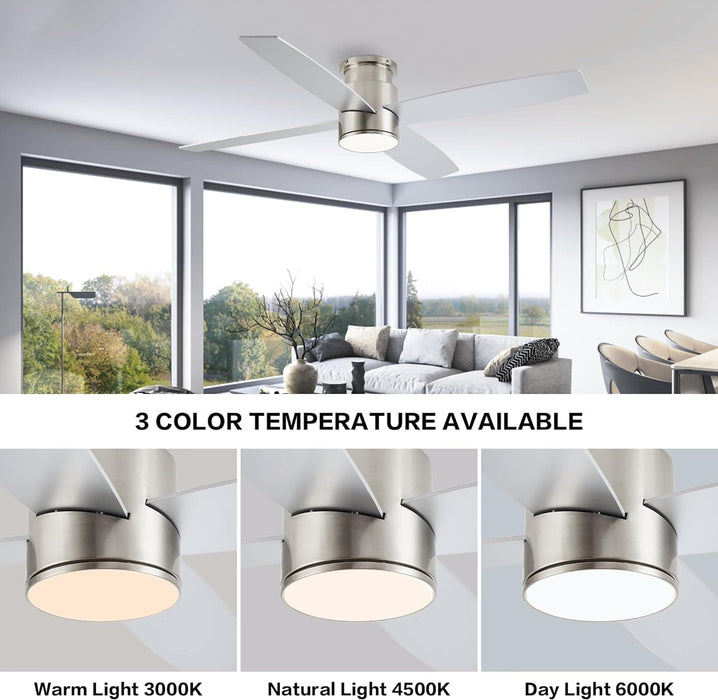 52 in. Hugger Ceiling Fan with Lights and Remote, Quiet Reversible DC Ceiling Fan, Indoor Flush Mount Low Profile Ceiling Fan, Brass Ceiling Fan-15-ErisView