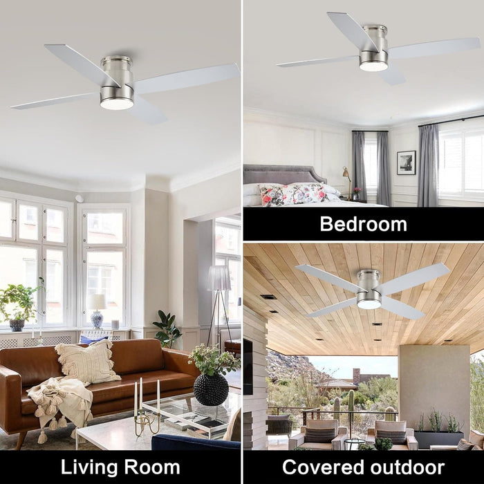 52 in. Hugger Ceiling Fan with Lights and Remote, Quiet Reversible DC Ceiling Fan, Indoor Flush Mount Low Profile Ceiling Fan, Brass Ceiling Fan-18-ErisView