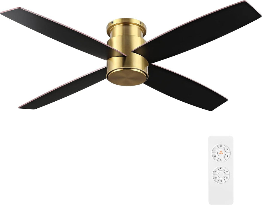 52 in. Hugger Ceiling Fan with Lights and Remote, Quiet Reversible DC Ceiling Fan, Indoor Flush Mount Low Profile Ceiling Fan, Brass Ceiling Fan-19-ErisView