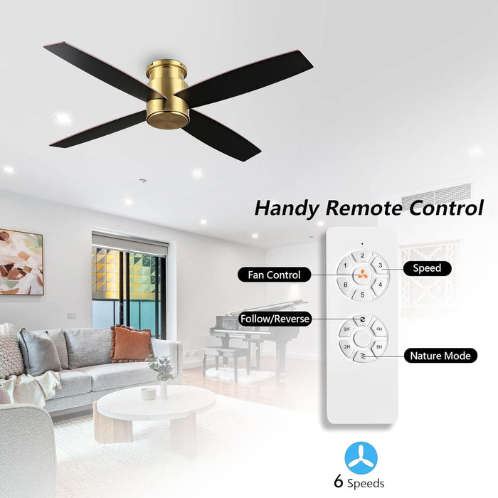 52 in. Hugger Ceiling Fan with Lights and Remote, Quiet Reversible DC Ceiling Fan, Indoor Flush Mount Low Profile Ceiling Fan, Brass Ceiling Fan-20-ErisView