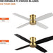52 in. Hugger Ceiling Fan with Lights and Remote, Quiet Reversible DC Ceiling Fan, Indoor Flush Mount Low Profile Ceiling Fan, Brass Ceiling Fan-22-ErisView