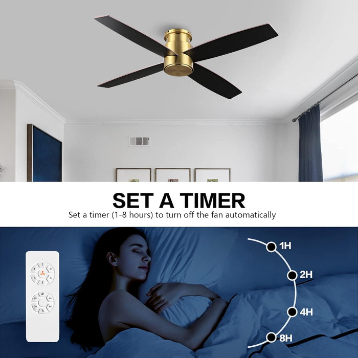 52 in. Hugger Ceiling Fan with Lights and Remote, Quiet Reversible DC Ceiling Fan, Indoor Flush Mount Low Profile Ceiling Fan, Brass Ceiling Fan-25-ErisView