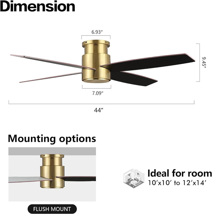 52 in. Hugger Ceiling Fan with Lights and Remote, Quiet Reversible DC Ceiling Fan, Indoor Flush Mount Low Profile Ceiling Fan, Brass Ceiling Fan-27-ErisView