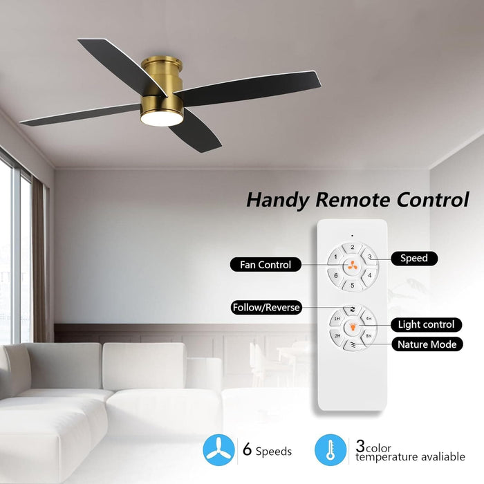 52 in. Hugger Ceiling Fan with Lights and Remote, Quiet Reversible DC Ceiling Fan, Indoor Flush Mount Low Profile Ceiling Fan, Brass Ceiling Fan-2-ErisView
