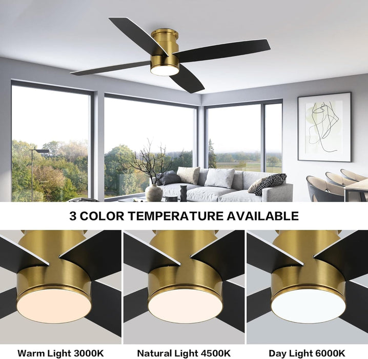 52 in. Hugger Ceiling Fan with Lights and Remote, Quiet Reversible DC Ceiling Fan, Indoor Flush Mount Low Profile Ceiling Fan, Brass Ceiling Fan-5-ErisView