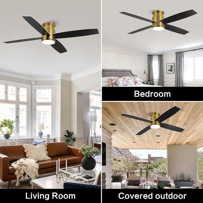 52 in. Hugger Ceiling Fan with Lights and Remote, Quiet Reversible DC Ceiling Fan, Indoor Flush Mount Low Profile Ceiling Fan, Brass Ceiling Fan-9-ErisView