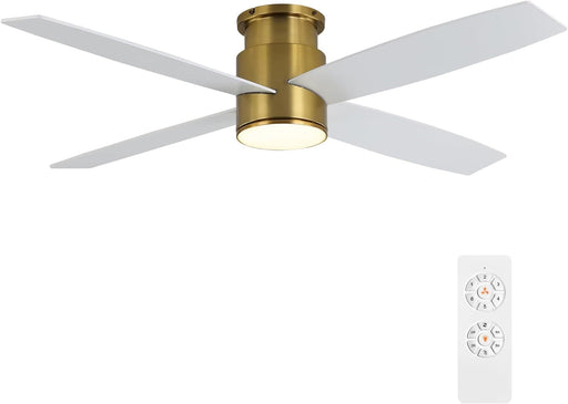 52 in. Hugger Ceiling Fan with Lights and Remote, Quiet Reversible DC Ceiling Fan, Indoor Flush Mount Low Profile Ceiling Fan, Brass Ceiling Fan-1-ErisView