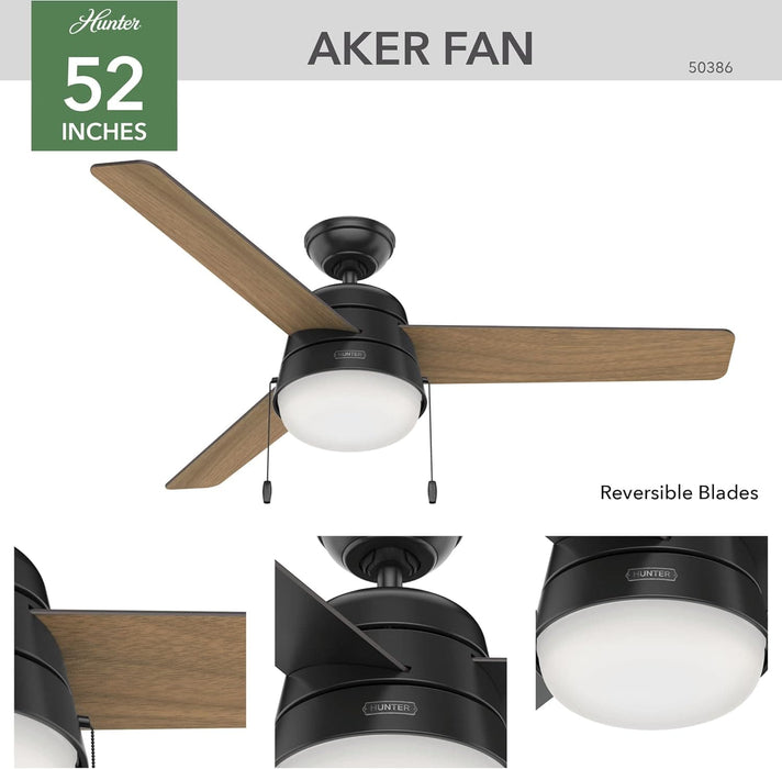 52 in. Hugger Ceiling Fans, Matte Black Outdoor Fan, Indoor Outdoor Ceiling Fans with LED Light Kit and Pull Chain-2-ErisView