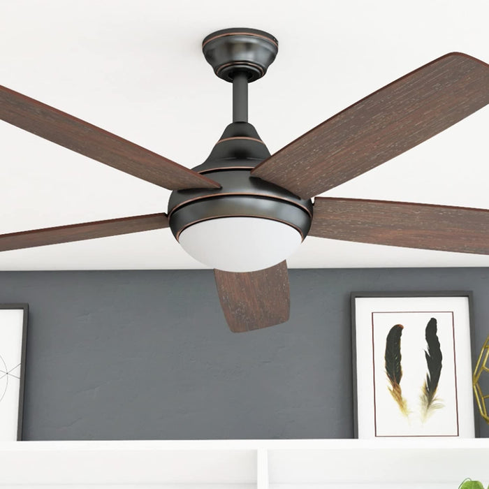 52 in. Indoor 5 Blades Bronze Remote Control Fan, Contemporary Ceiling Fan with Light, Dimmable Recessed Ceiling Fan LED Light Frosted Fixture-2-ErisView