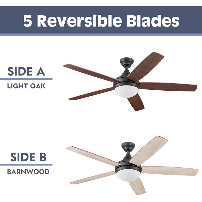 52 in. Indoor 5 Blades Bronze Remote Control Fan, Contemporary Ceiling Fan with Light, Dimmable Recessed Ceiling Fan LED Light Frosted Fixture-3-ErisView