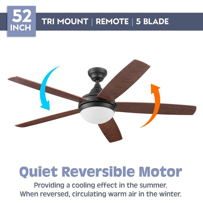 52 in. Indoor 5 Blades Bronze Remote Control Fan, Contemporary Ceiling Fan with Light, Dimmable Recessed Ceiling Fan LED Light Frosted Fixture-4-ErisView