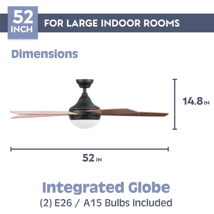 52 in. Indoor 5 Blades Bronze Remote Control Fan, Contemporary Ceiling Fan with Light, Dimmable Recessed Ceiling Fan LED Light Frosted Fixture-5-ErisView