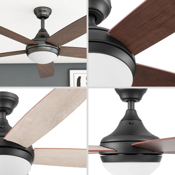 52 in. Indoor 5 Blades Bronze Remote Control Fan, Contemporary Ceiling Fan with Light, Dimmable Recessed Ceiling Fan LED Light Frosted Fixture-7-ErisView