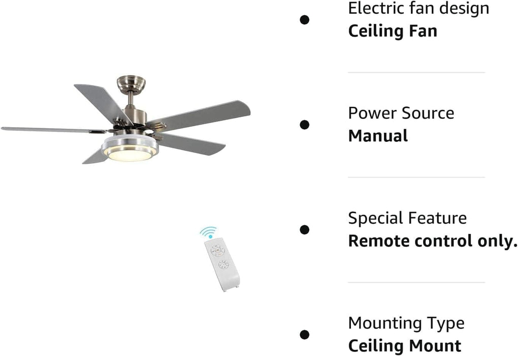 52 in. Indoor Ceiling Fan Light Fixture with Remote and Switch, LED Brushed Nickel Ceiling Fan for Bedroom Living Room Fan Dining Room-10-ErisView