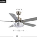 52 in. Indoor Ceiling Fan Light Fixture with Remote and Switch, LED Brushed Nickel Ceiling Fan for Bedroom Living Room Fan Dining Room-3-ErisView