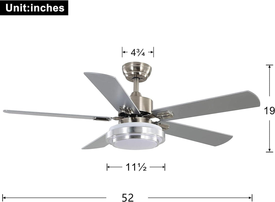 52 in. Indoor Ceiling Fan Light Fixture with Remote and Switch, LED Brushed Nickel Ceiling Fan for Bedroom Living Room Fan Dining Room-3-ErisView