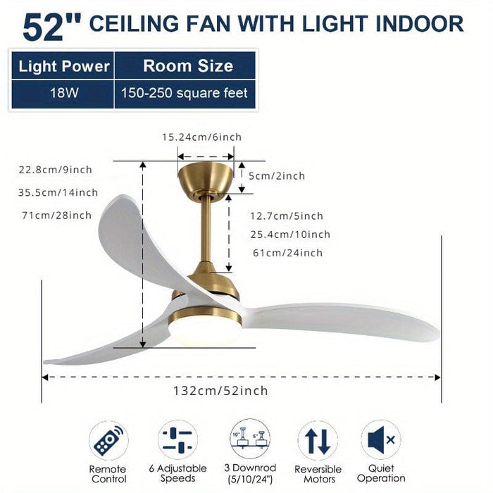 52 in. Indoor Ceiling Fan with LED Light Wood Reversible Blades Remote Control for Living Room Bedroom Dining Room Kitchen-ErisView
