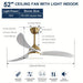 52 in. Indoor Ceiling Fan with LED Light Wood Reversible Blades Remote Control for Living Room Bedroom Dining Room Kitchen-ErisView
