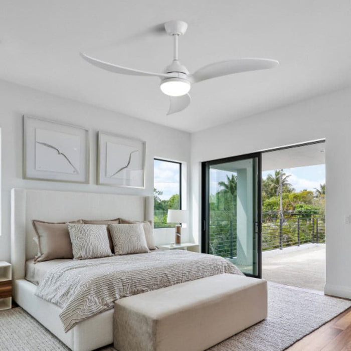52 in. Indoor Ceiling Fan with LED Light Wood Reversible Blades Remote Control for Living Room Bedroom Dining Room Kitchen-White-ErisView