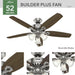 52 in. Indoor Ceiling Fan with Pull Chain Control, Brushed Nickel Ceiling Fan, Hugger Ceiling Fans-2-ErisView