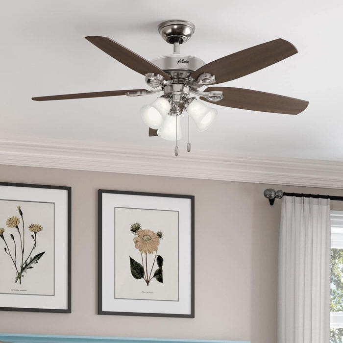52 in. Indoor Ceiling Fan with Pull Chain Control, Brushed Nickel Ceiling Fan, Hugger Ceiling Fans-3-ErisView