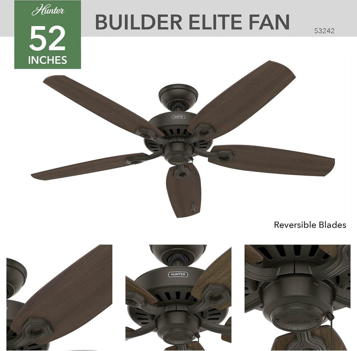 52 in. Indoor Ceiling Fan with Pull Chain Control, Metal Blade Fan, Bronze Ceiling Fan, Hugger Ceiling Fans-2-ErisView