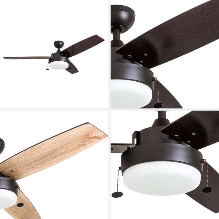 52 in. Indoor Contemporary Ceiling Fan with Light Pull Chain, Modern Fan with Light, Reversible Fan for Summer Winter-6-ErisView