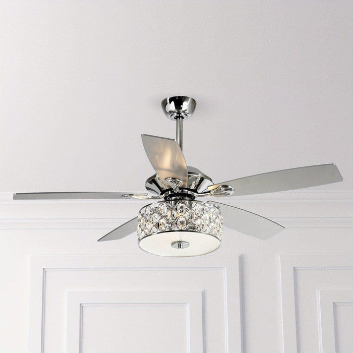 52 in. Indoor Crystal Ceiling Fan with Light and Remote Control, Modern Ceiling Fan Chandelier with Cage for Living Room-Chrome-ErisView