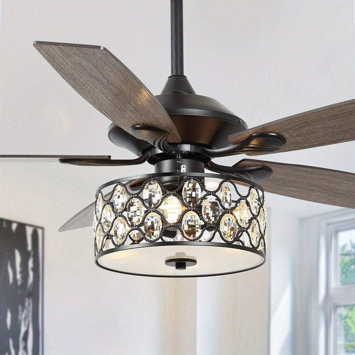 52 in. Indoor Crystal Ceiling Fan with Light and Remote Control, Modern Ceiling Fan Chandelier with Cage for Living Room-ErisView