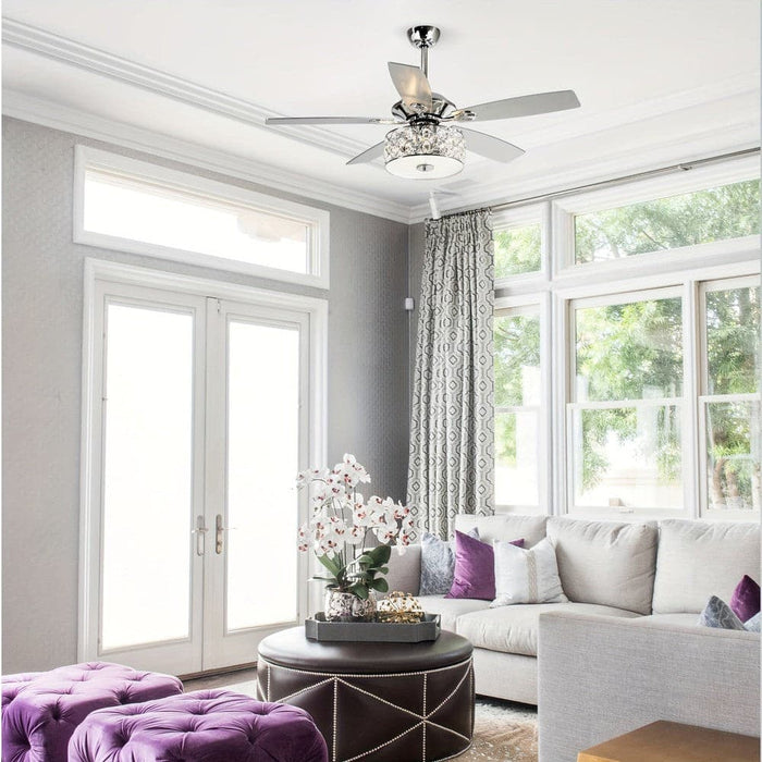 52 in. Indoor Crystal Ceiling Fan with Light and Remote Control, Modern Ceiling Fan Chandelier with Cage for Living Room-ErisView
