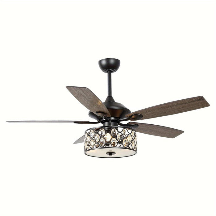 52 in. Indoor Crystal Ceiling Fan with Light and Remote Control, Modern Ceiling Fan Chandelier with Cage for Living Room-ErisView