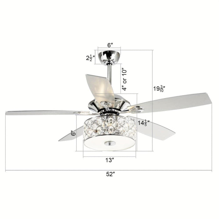 52 in. Indoor Crystal Ceiling Fan with Light and Remote Control, Modern Ceiling Fan Chandelier with Cage for Living Room-ErisView