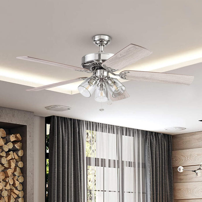 52 in. Indoor Farmhouse Matte Nickel LED Ceiling Fan with Light Pull Chain, Reversible Fan in Winter Summer-2-ErisView