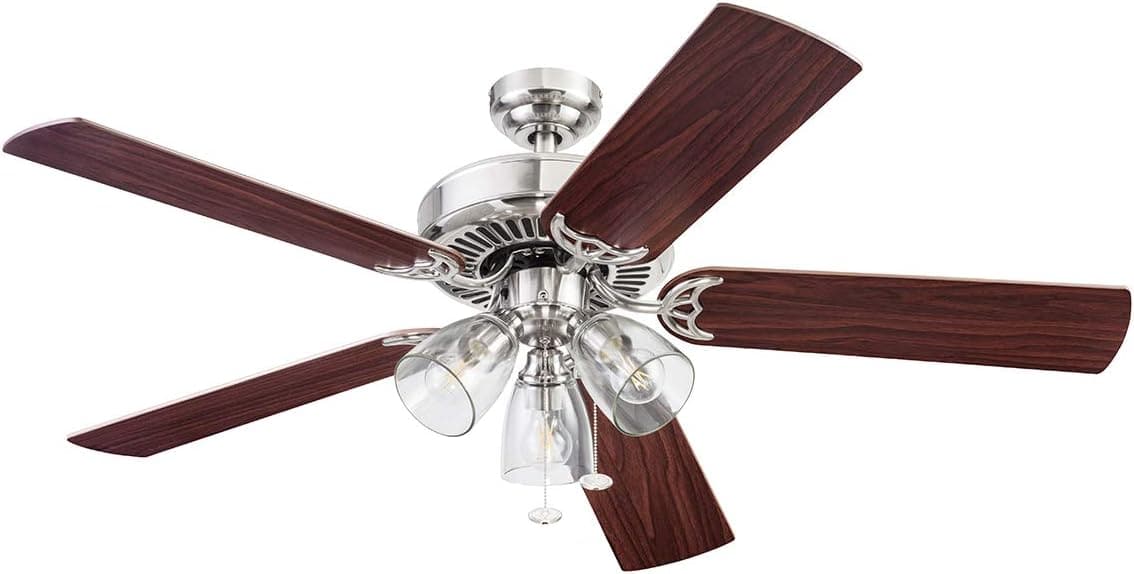 52 in. Indoor Farmhouse Matte Nickel LED Ceiling Fan with Light Pull Chain, Reversible Fan in Winter Summer-6-ErisView